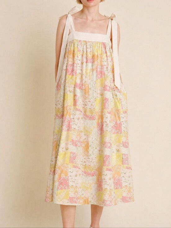 AUREUM Dresses & Skirts - NWT Aureum Hamptons Patchwork Quilt Floral Embroidered Midi Dress Sz S Boho